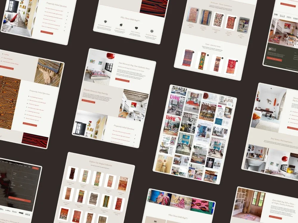 Página web de tienda online de alfombras hechas a mano con diseño elegante, storytelling y experiencia de compra inmersiva