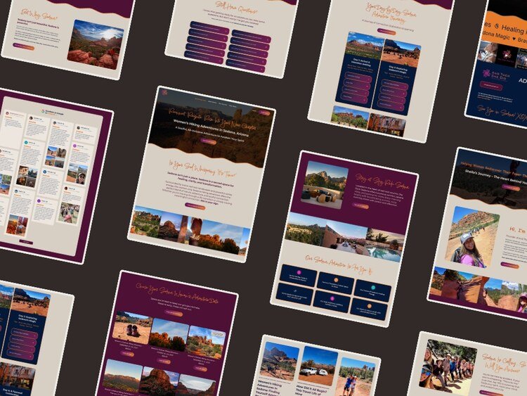 Página web para retiros femeninos de senderismo en Sedona con diseño emocional, reservas online y storytelling de marca