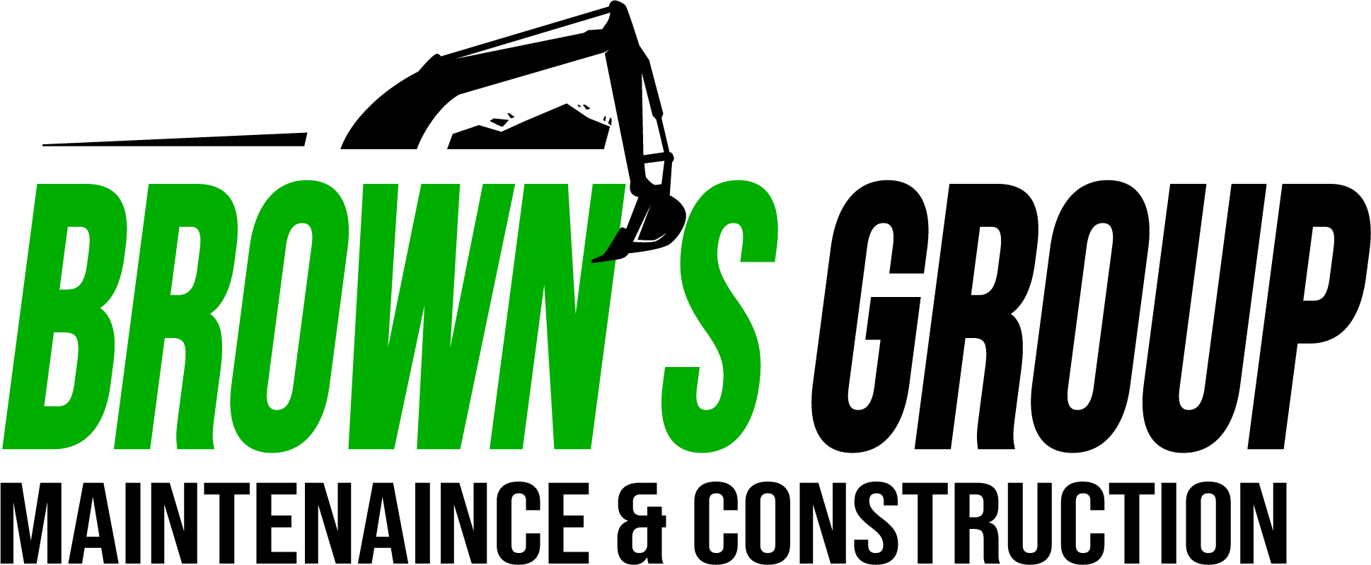 Logo for Brownbrothers Group Maintenance & Construction, featuring a construction excavator and green and black text.