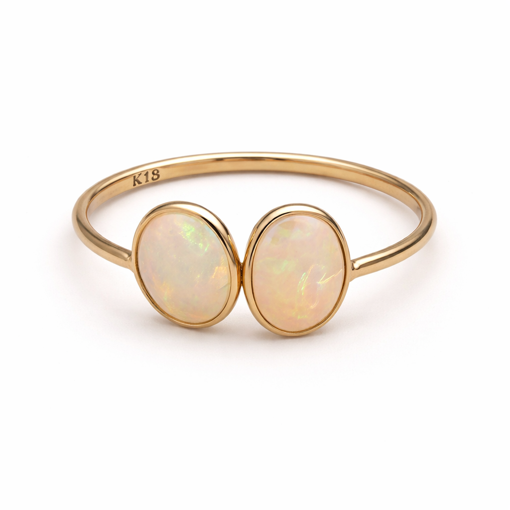 Vintage 18k Gold Two Opal Ring
