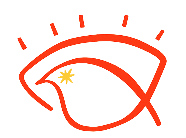 Bold logo of a line drawing of a bird within in an eye - representing the idea that awareness leads to freedom.