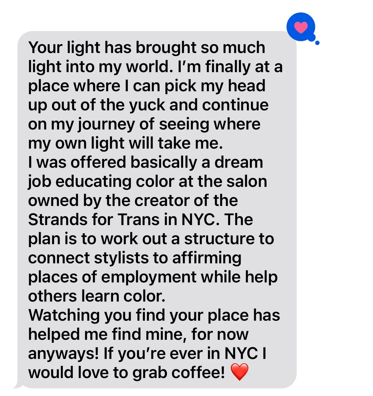 Hairstylist testimonial describing increased balance, confidence, and energy protection in daily work