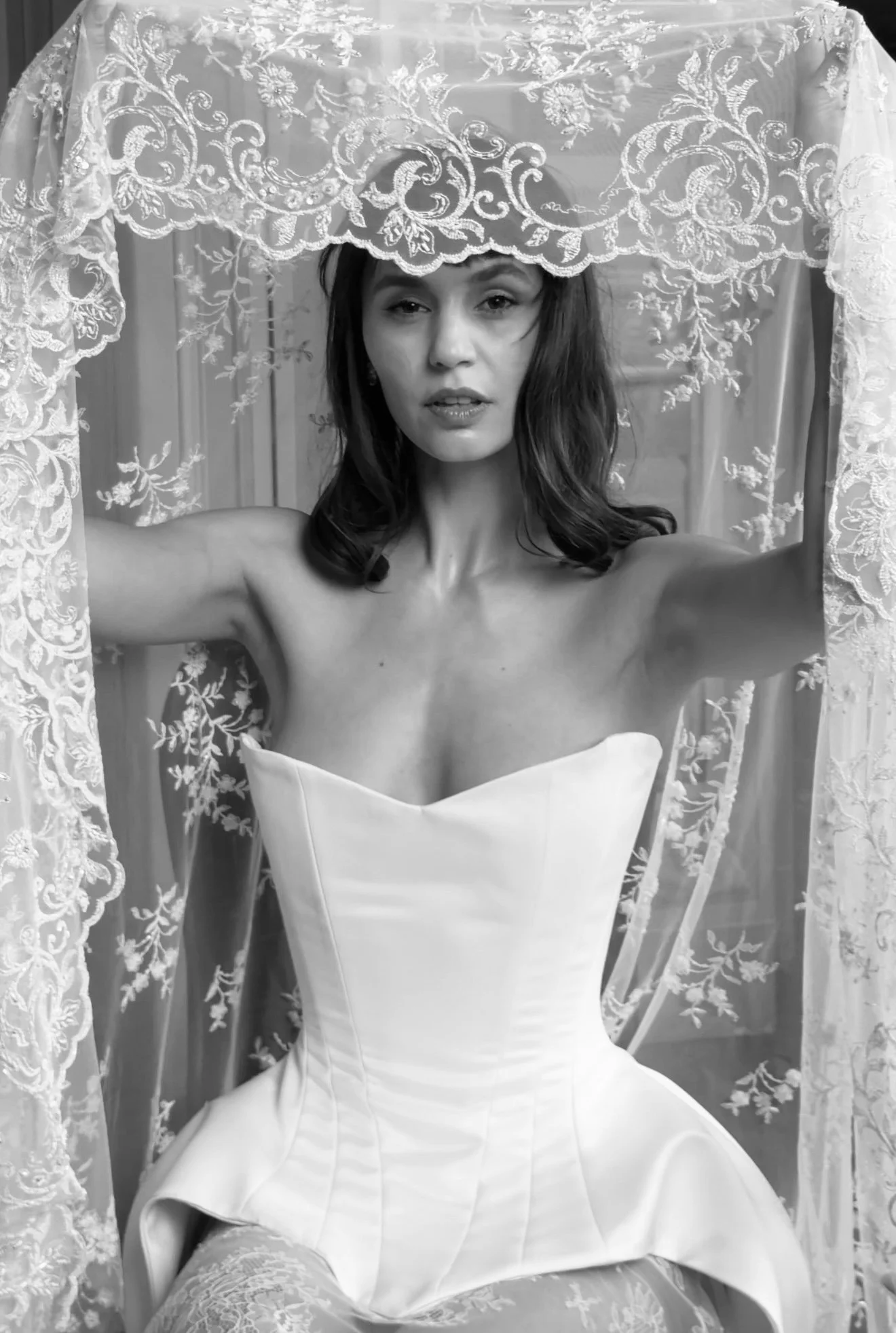 Wedding morning, bride and veil, in morning bridal dress. Bride at Tuscany destination wedding in Italy , capturing by Irish Luxury editorial wedding content creator.