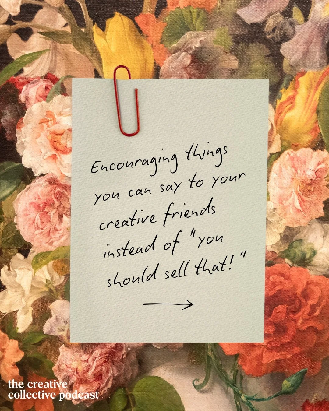 Let&rsquo;s talk about what to say to a creative friend instead of &ldquo;you should sell that!&rdquo; 🎨 

It&rsquo;s meant as a compliment, we know. But it&rsquo;s interesting how quickly we&rsquo;ve learned to connect being good at something with 