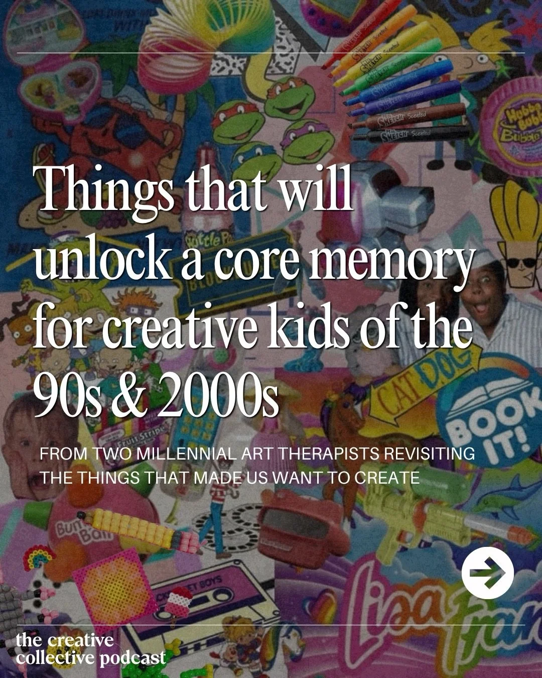 If you can smell slide 2, you were a creative kid in the 90s 🖍️

This week on The Creative Collective Podcast, we went all the way down the creative nostalgia rabbit hole: Lisa Frank everything, Scholastic Book Fair magazines where you circled your 