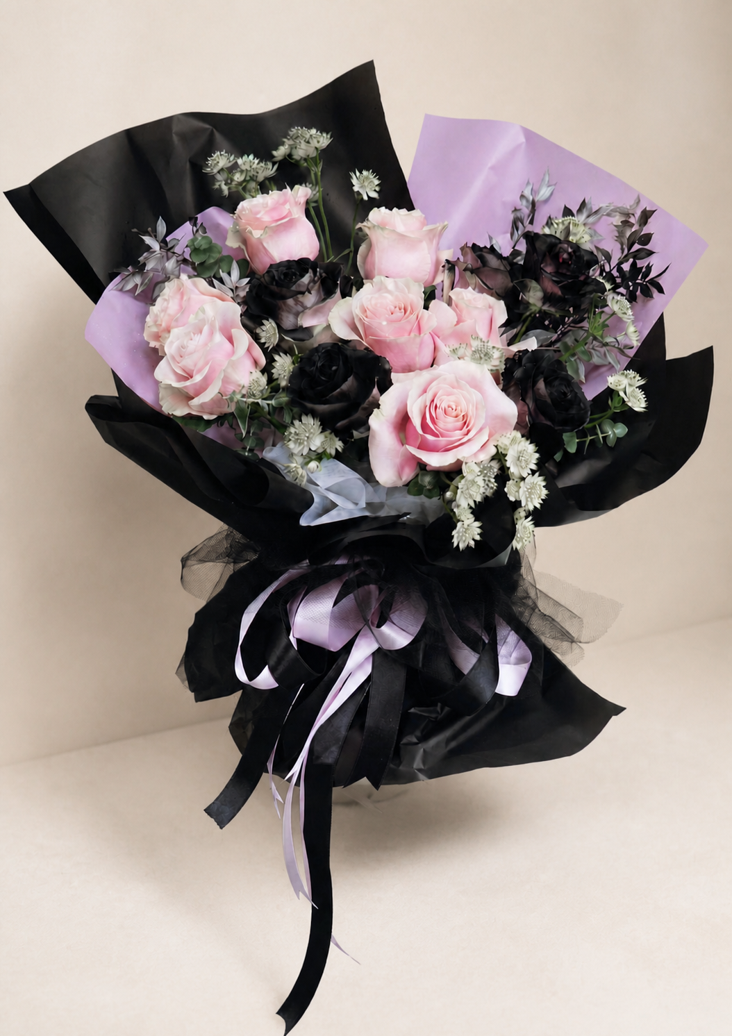 £69 Blush & Black Rose Bouquet.png