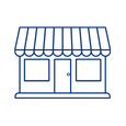 Line drawing of a small storefront with an awning