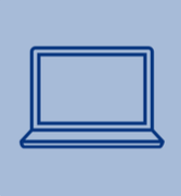 Line drawing of an open laptop computer on a blue background.