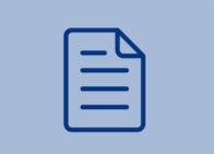 Icon of a document with text lines on a blue background