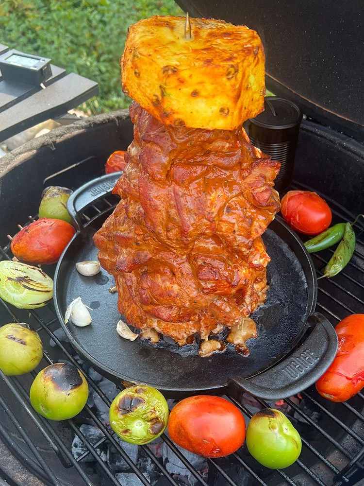 Pork and salsa veggies on the smoker