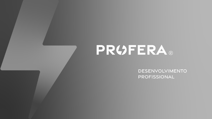 Logotipo da Profera com símbolo de raio e texto 'Desenvolvimento Profissional' ao lado. Soluções sob medida para o desenvolvimento de lideranças seniores e arquitetura de aprendizagem.