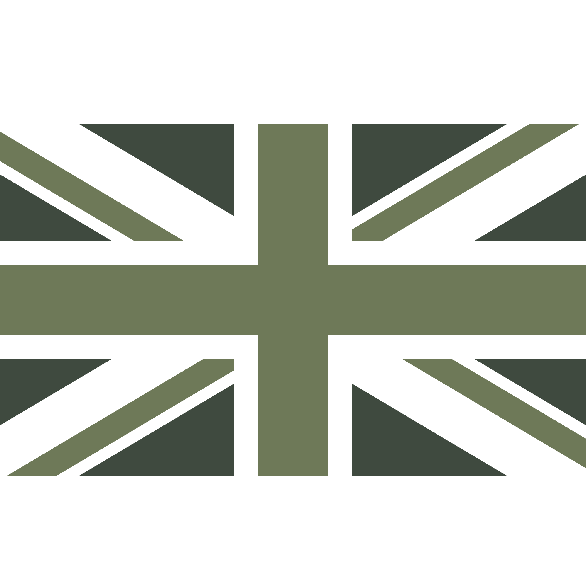 A stylized British flag with green, white, and dark green colors, and black borders.