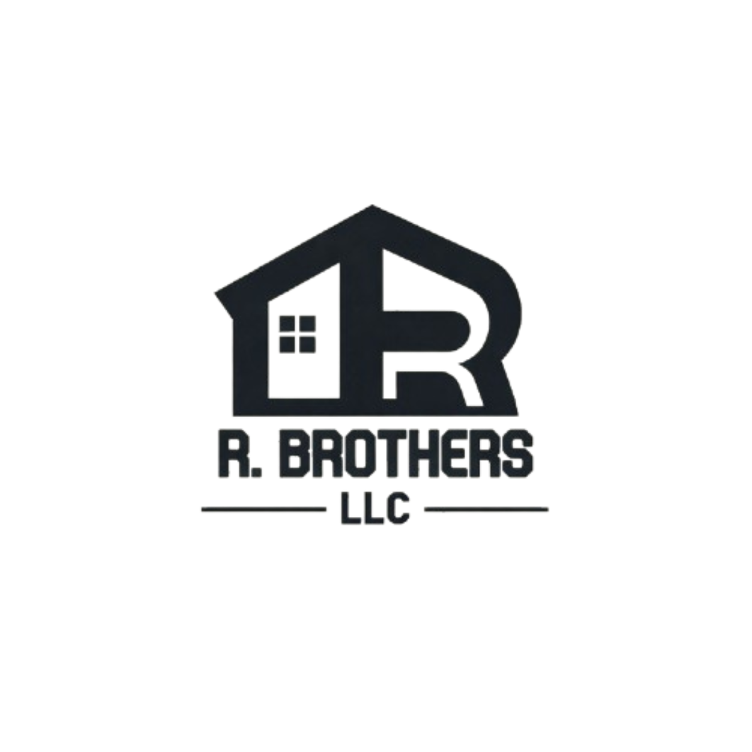 Logo for R Brothers LLC featuring a house outline with an 'R' inside and the company name below.