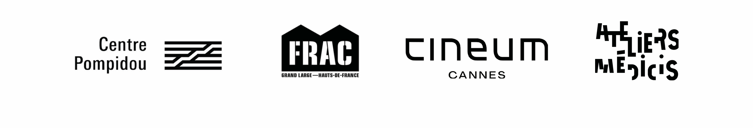 Logos de plusieurs institutions culturelles françaises, dont le Centre Pompidou, FRAC Hauts-de-France, Cinemus à Cannes, et un autre logo artistique.