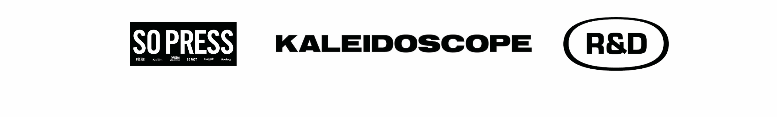 Logo avec les mots SO PRESS, KALEIDOSCOPE et R&D sur fond blanc.