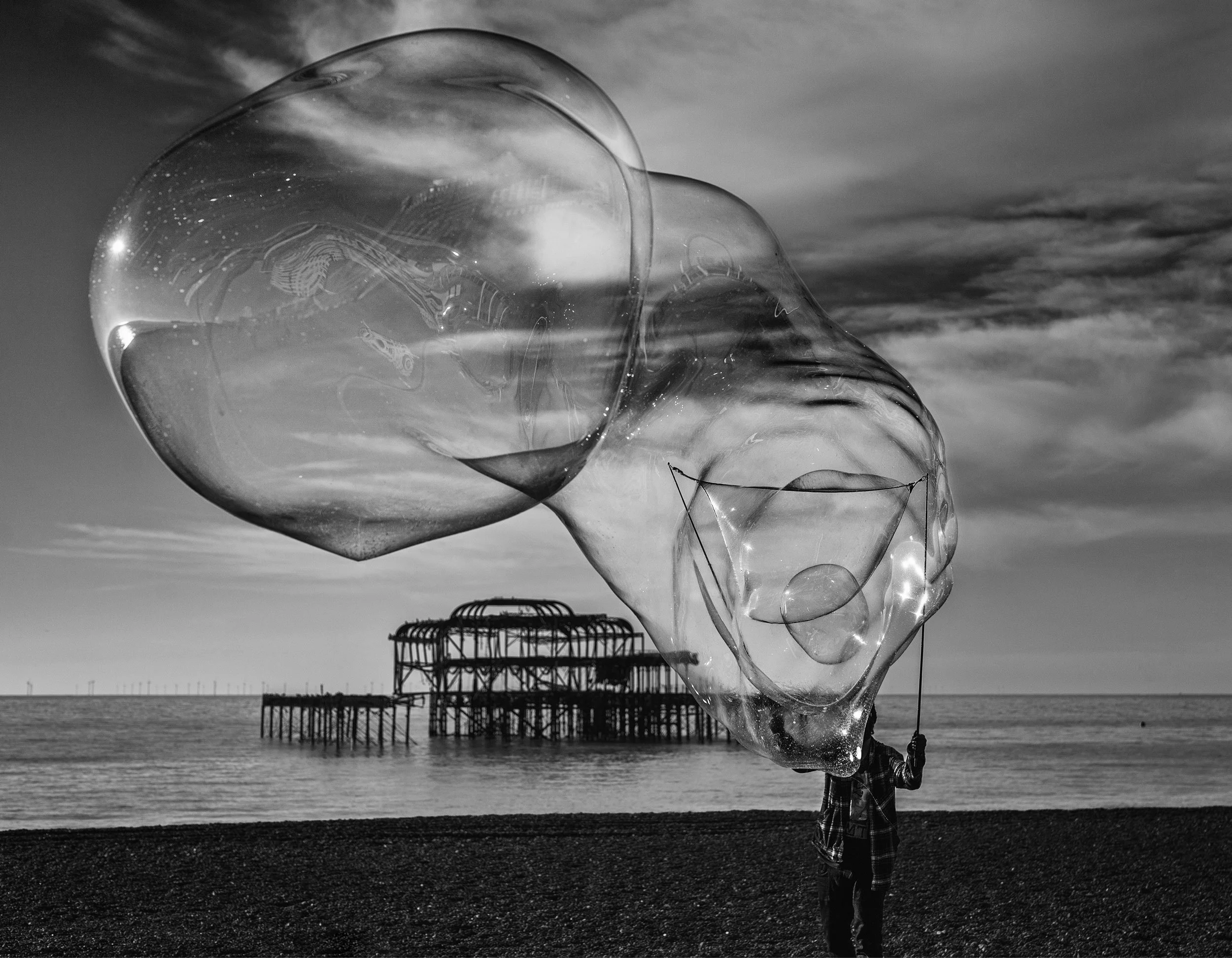 Blowing bubbles on Brighton Beach