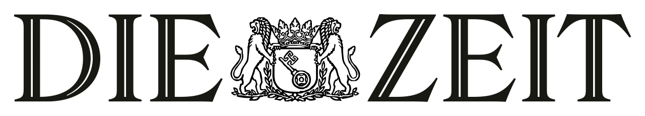 Das Bild zeigt den Schriftzug 'DIE ZEIT' mit einem Wappen in der Mitte, bestehend aus zwei Löwen, einem Kronen und einem Schlüssel.