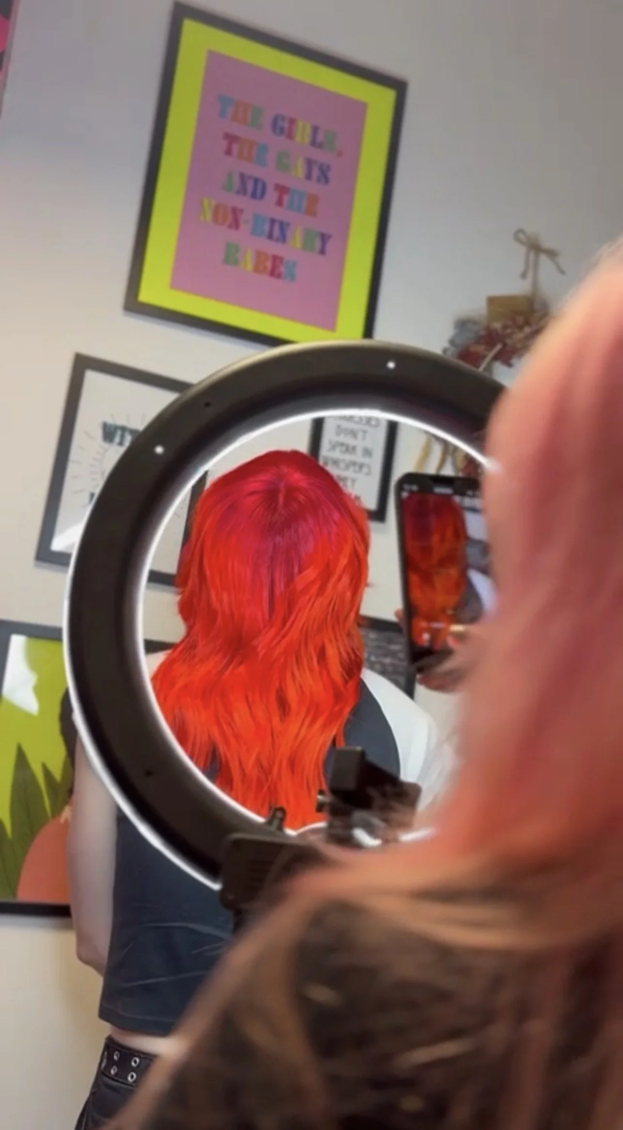 Bex Heart Hair taking a photo of a finished vivid colour