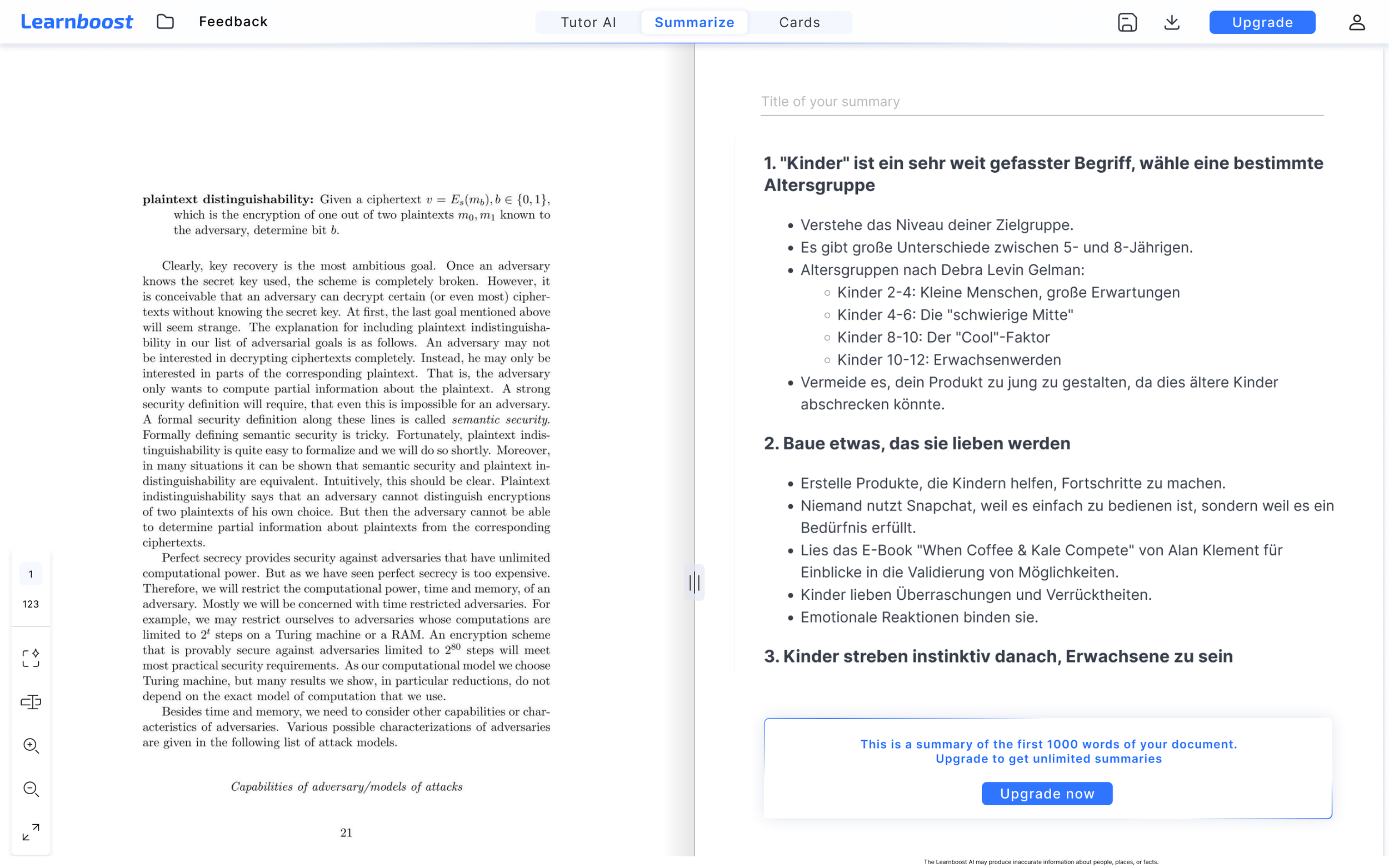 Learnboost Summary Page