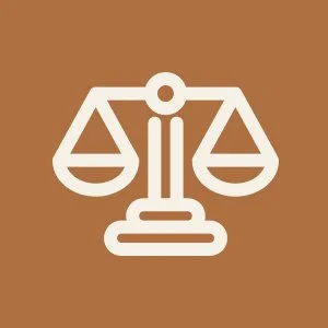 Icon of a balanced scale on a brown background