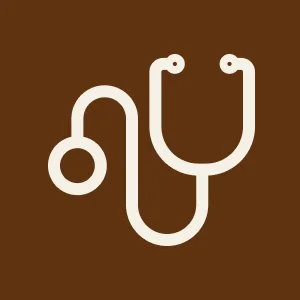 Icon of a stethoscope on a brown background.