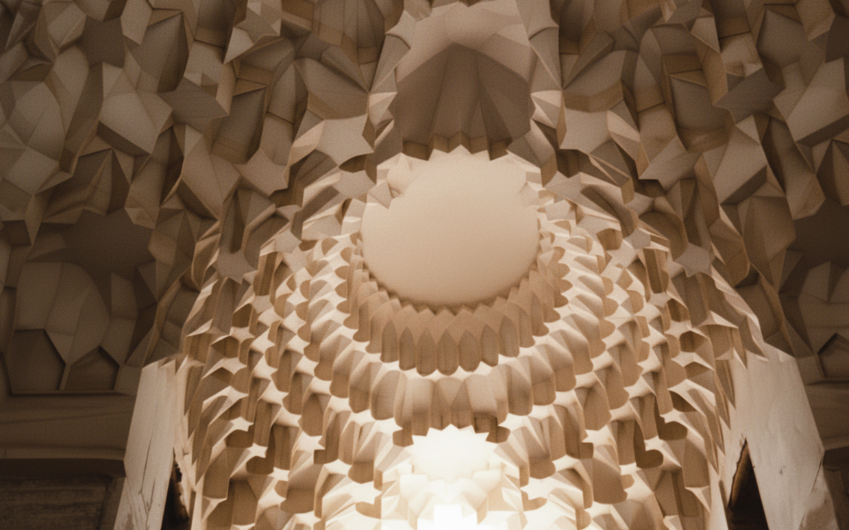 Muqarnas (مقرنس), “stalactite vaulting” or the “Cellular Transition”