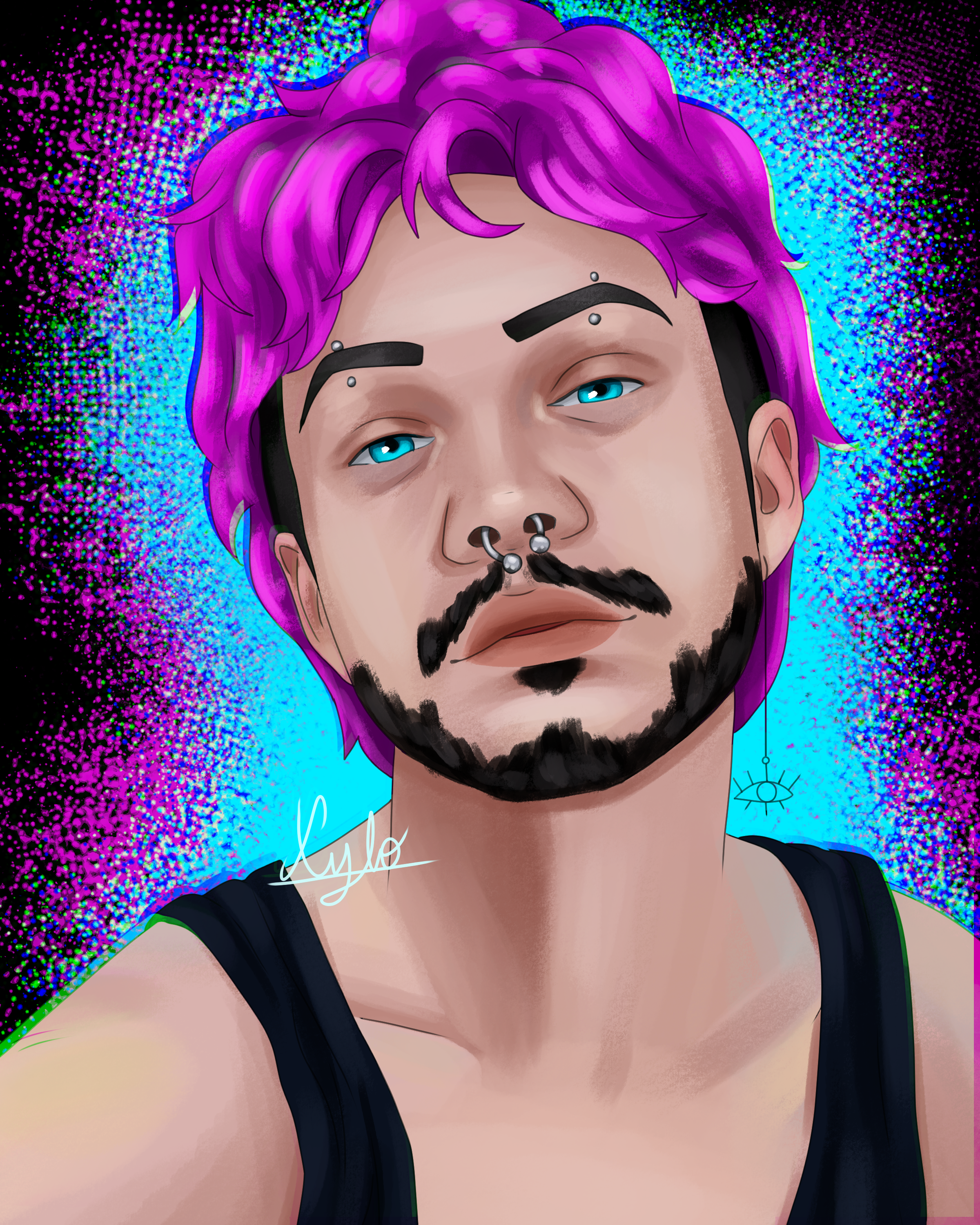 magenta hair black beards cyan eyes cromatic aberation long earring bust.png