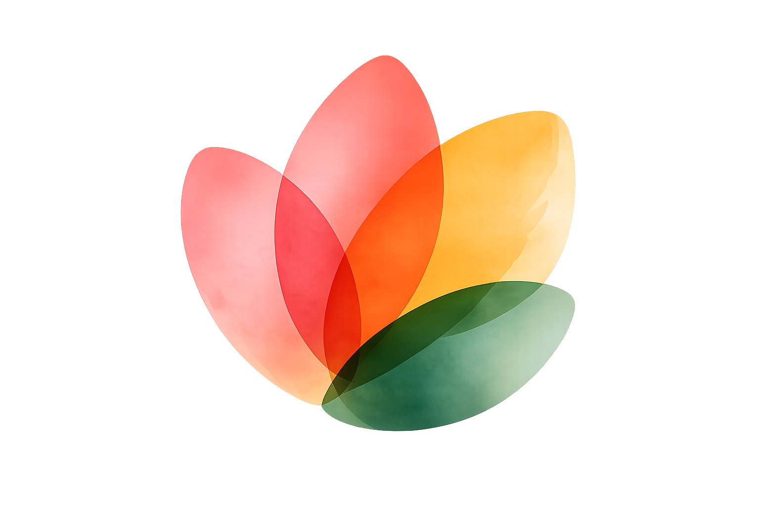 A colorful abstract flower design with overlapping petal shapes in pink, red, orange, yellow, and green.