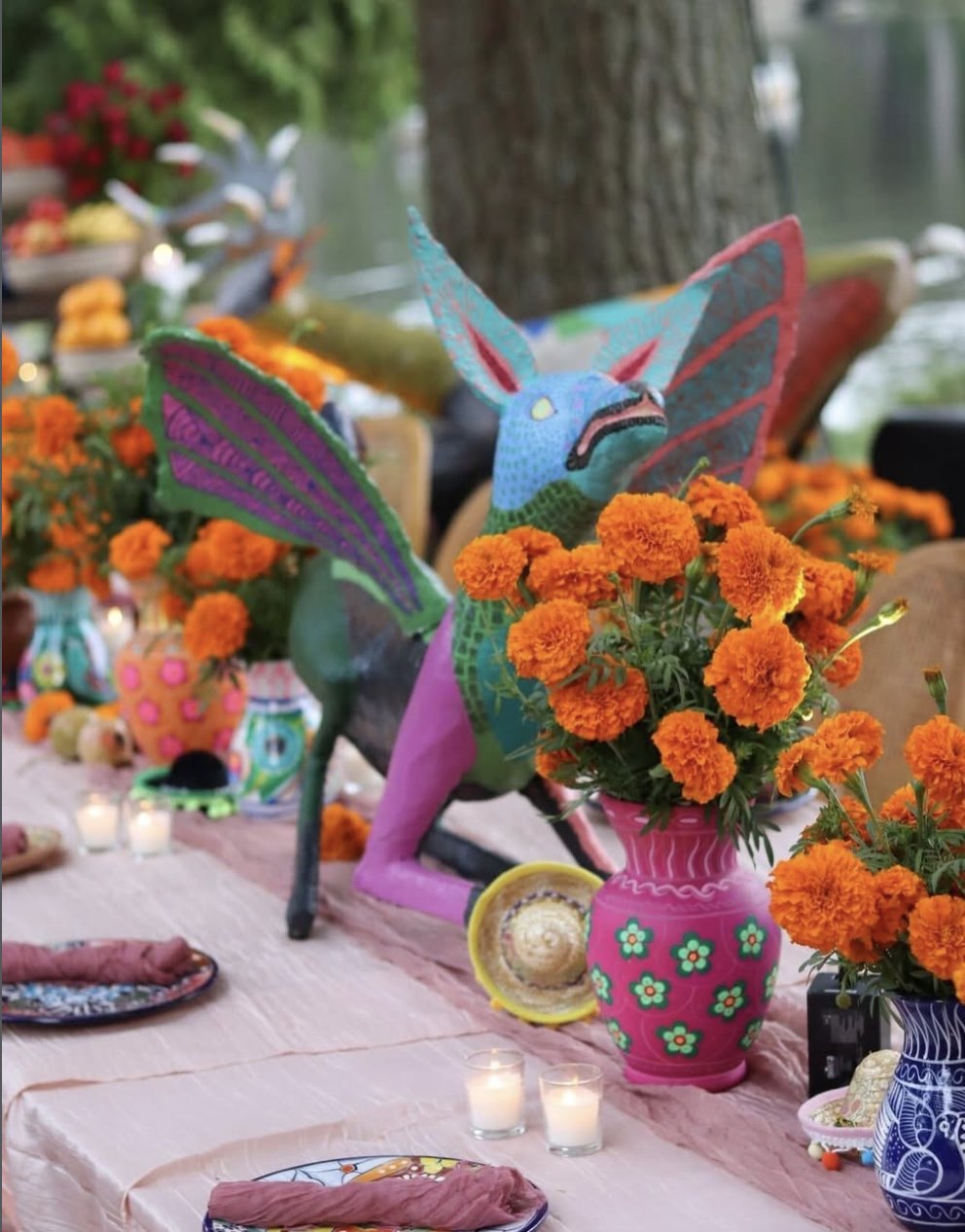 Handmade Day of the Dead spirit animals (Alebrijes) ranging from 2' to 4' tall