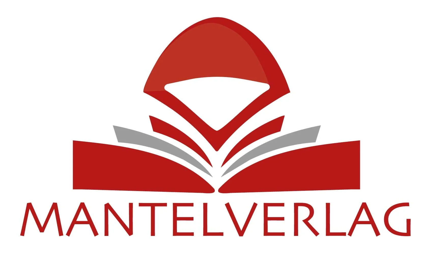 Logo des Mantelverlags mit einem offenen Buch und einem stilisierten roten und grauen Hut darüber. Darunter steht das Wort 'MANTELVERLAG'.