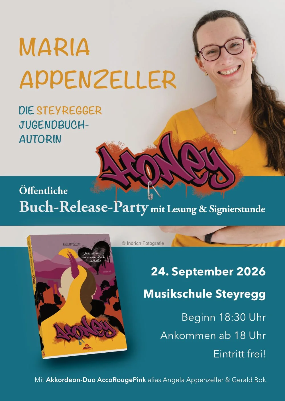 Buch-Release-Party "Honey - Wie ich mich in einen Punk verliebte" in Steyregg am 24. September 2026