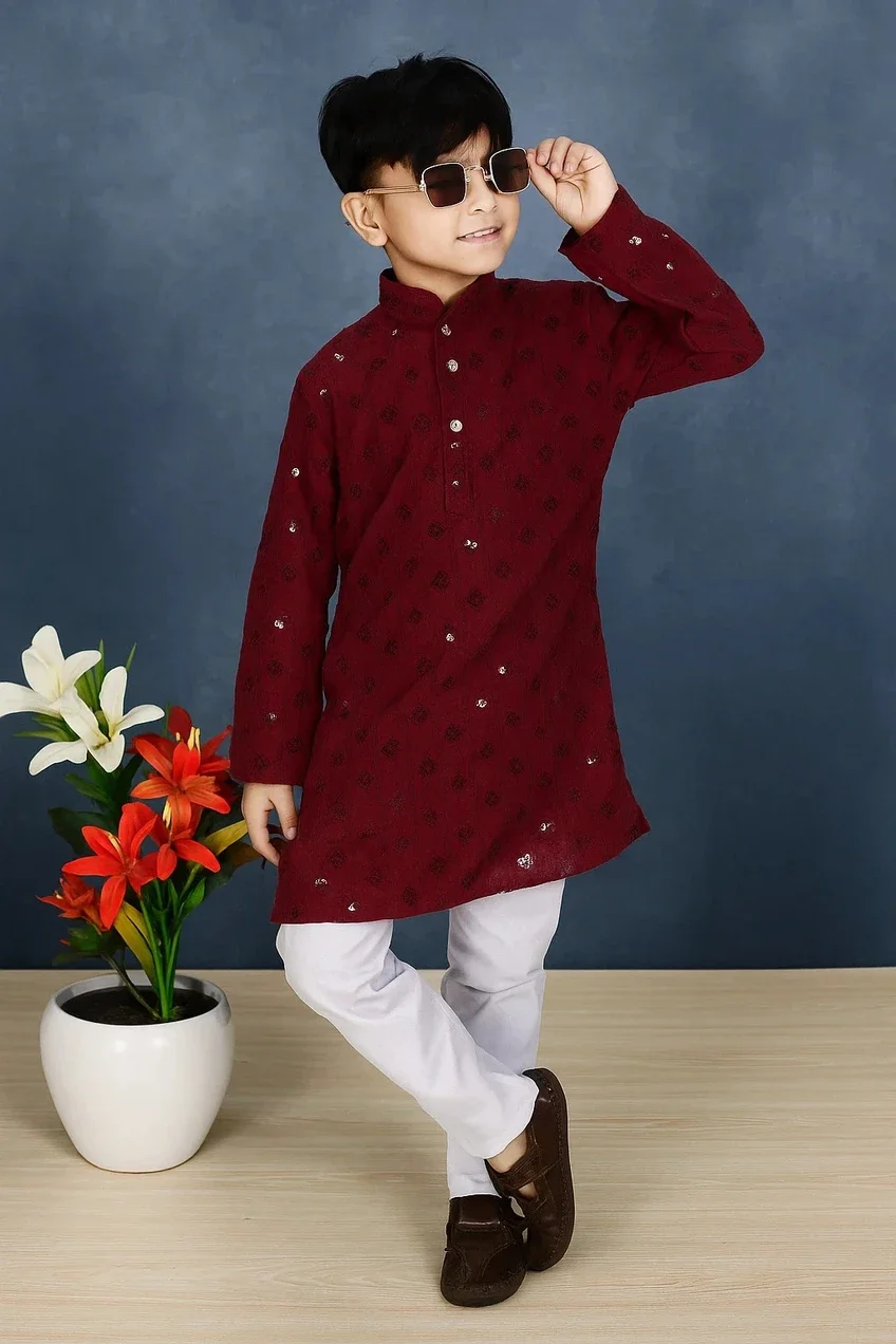 Festive Maroon Party Kurta Set