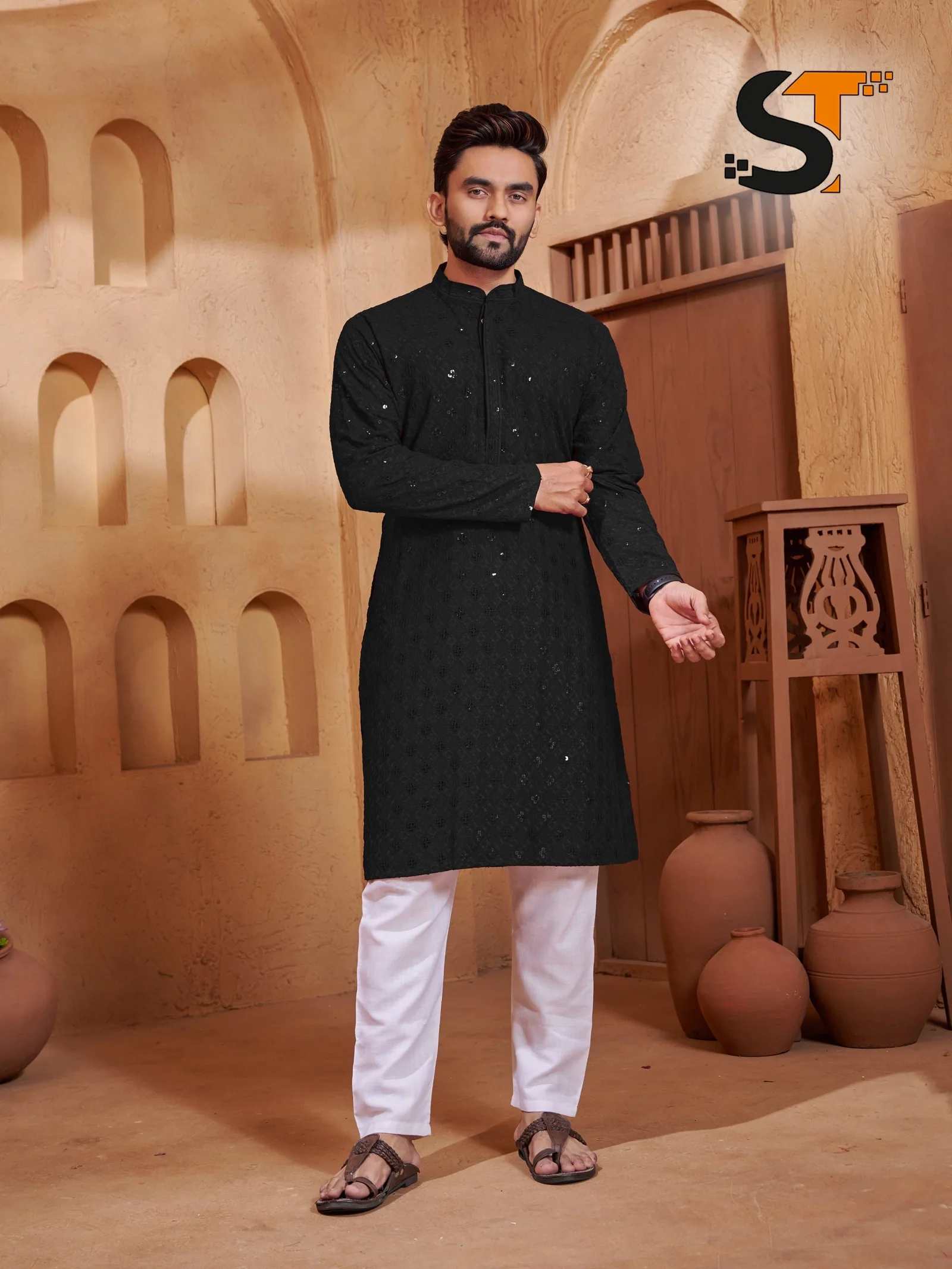 Rayon Chikankari Work Mens Kurta Pajama