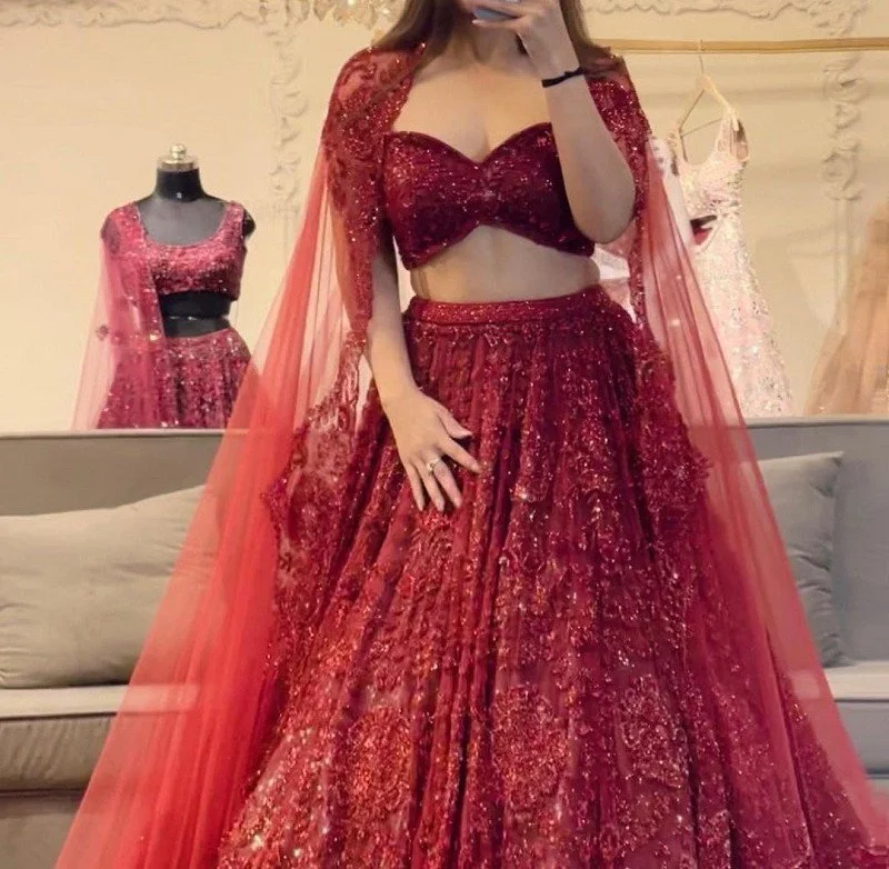 Red Glitter Dori Lehenga Designer Collection