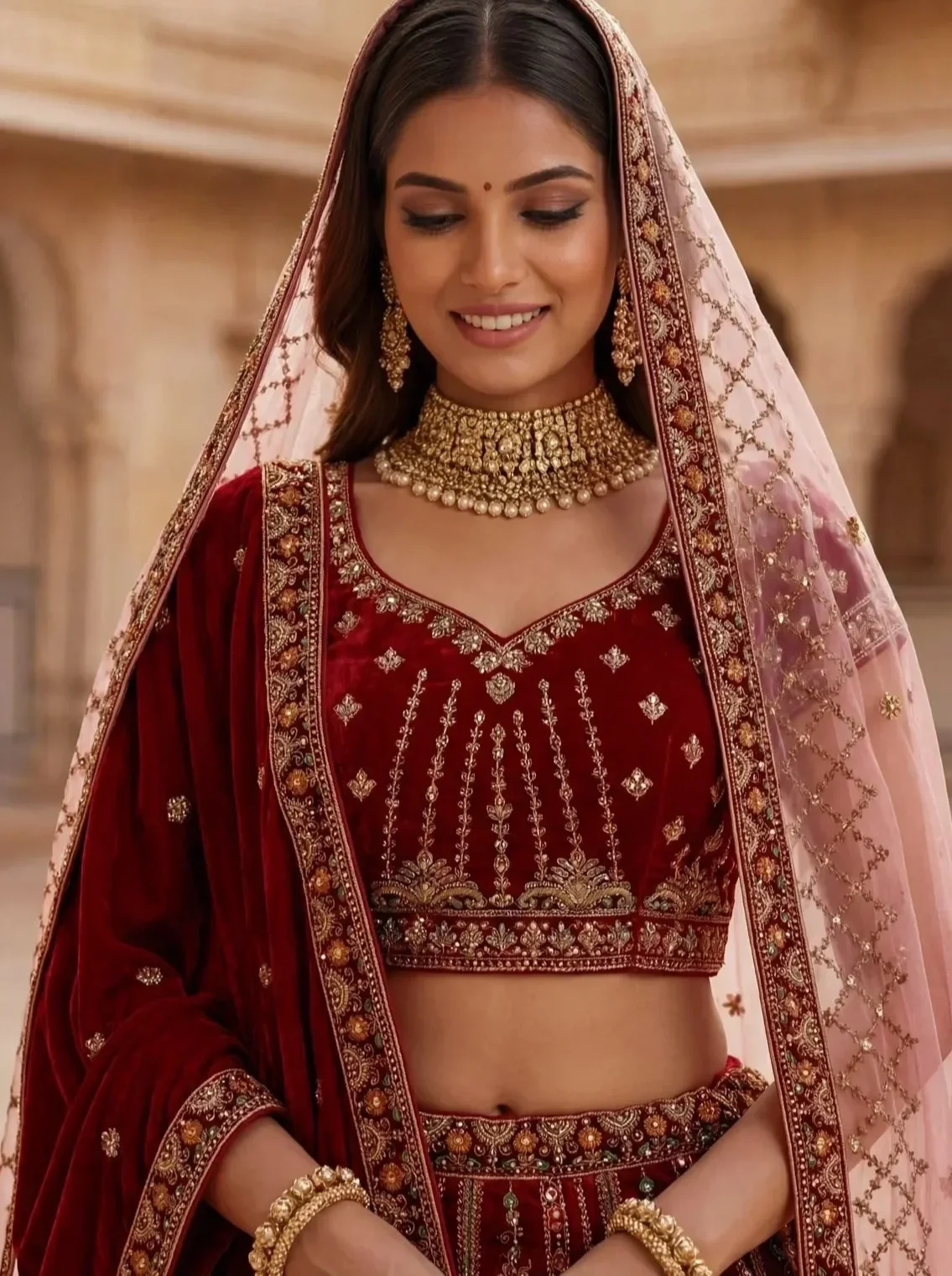 Anjani Velvet Lehenga Choli + Two Beautiful Dupatta Collection