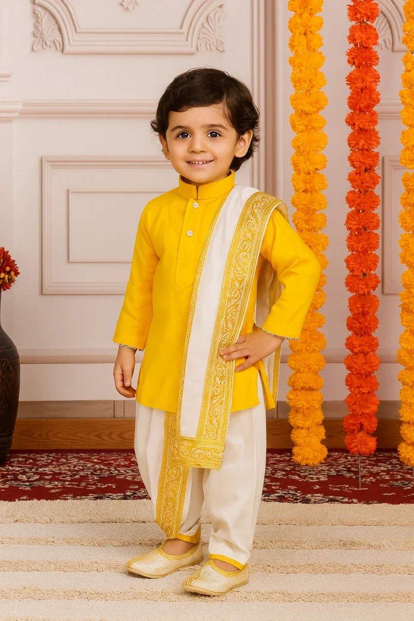 Boys Festive Kurta + Dhoti Pants + Dupatta Set