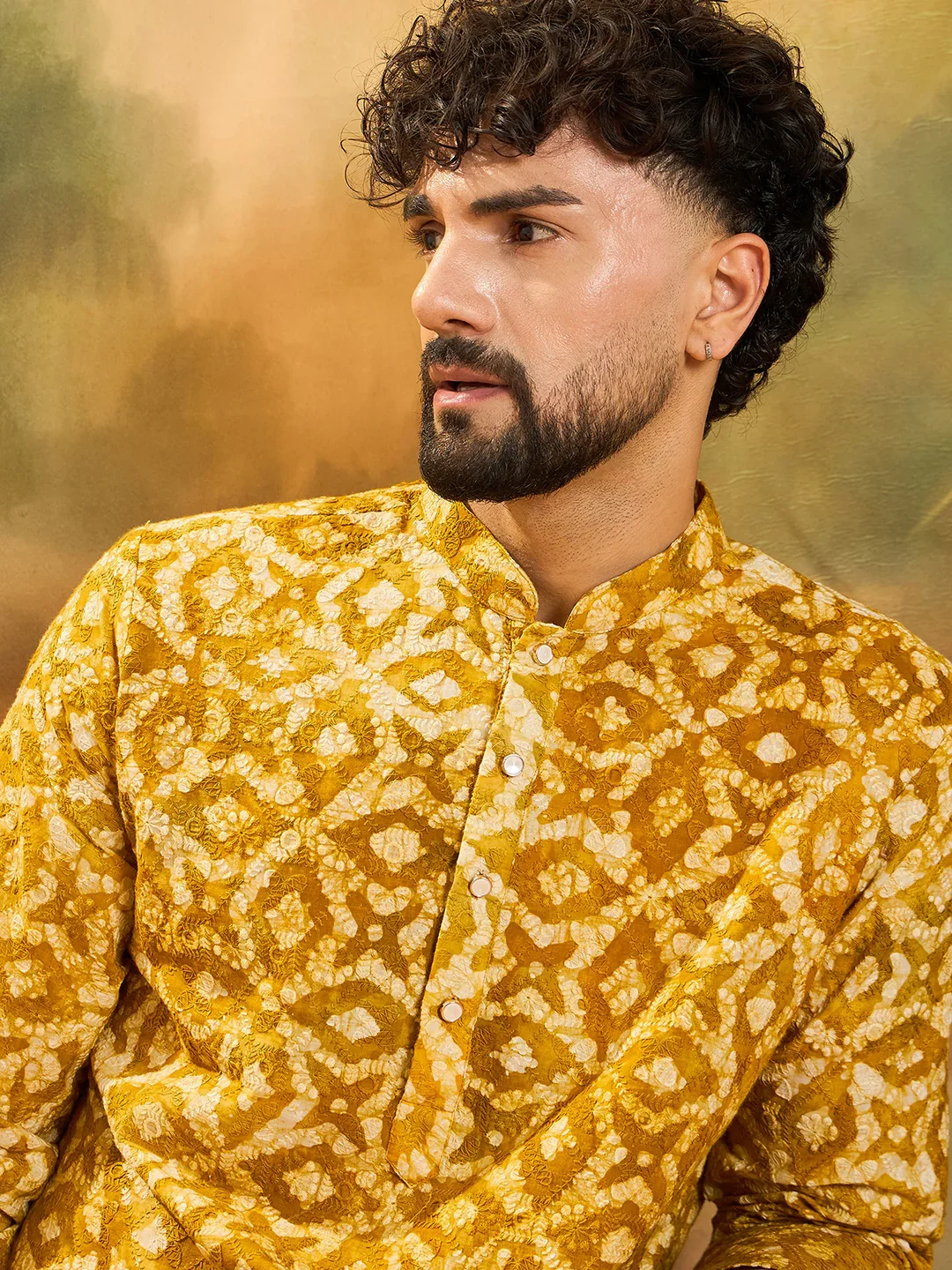 Yellow Shibori Embroidered Straight Kurta