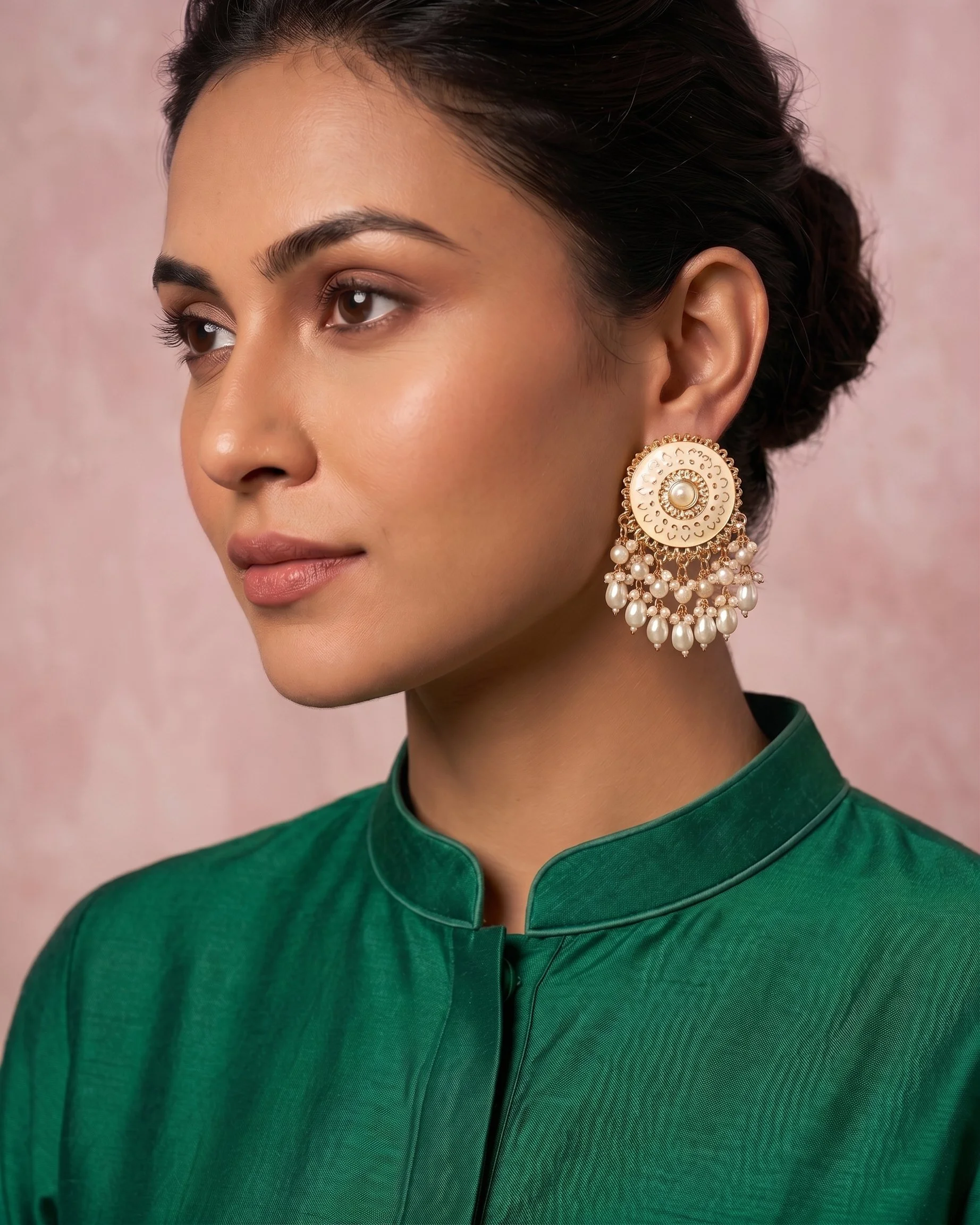 White Gold Circular Earrings with Pearls