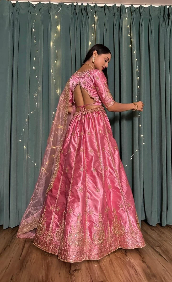 Pink Satin Silk Lehenga Collection
