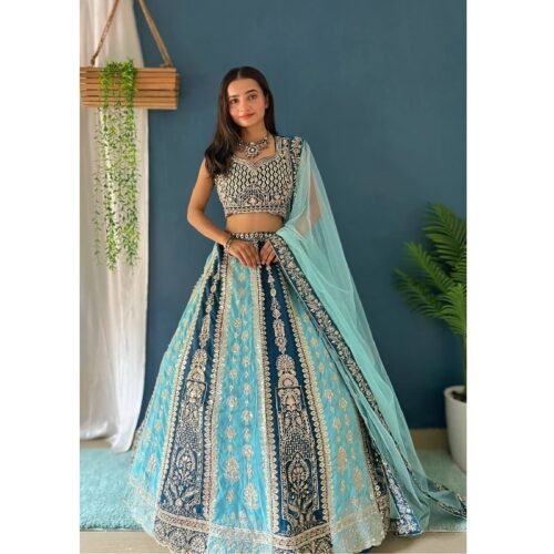 Blue 2 Shade Embroidered Lehenga Set