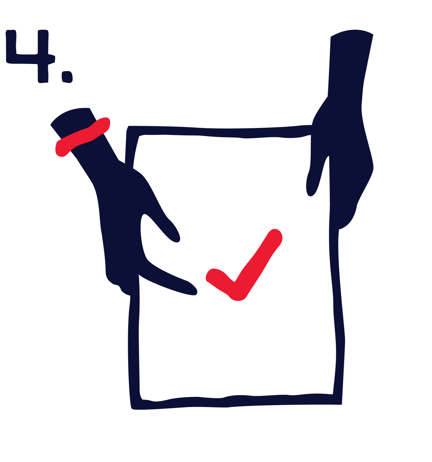 An illustration of two hands passing a folio with a checkmark on it