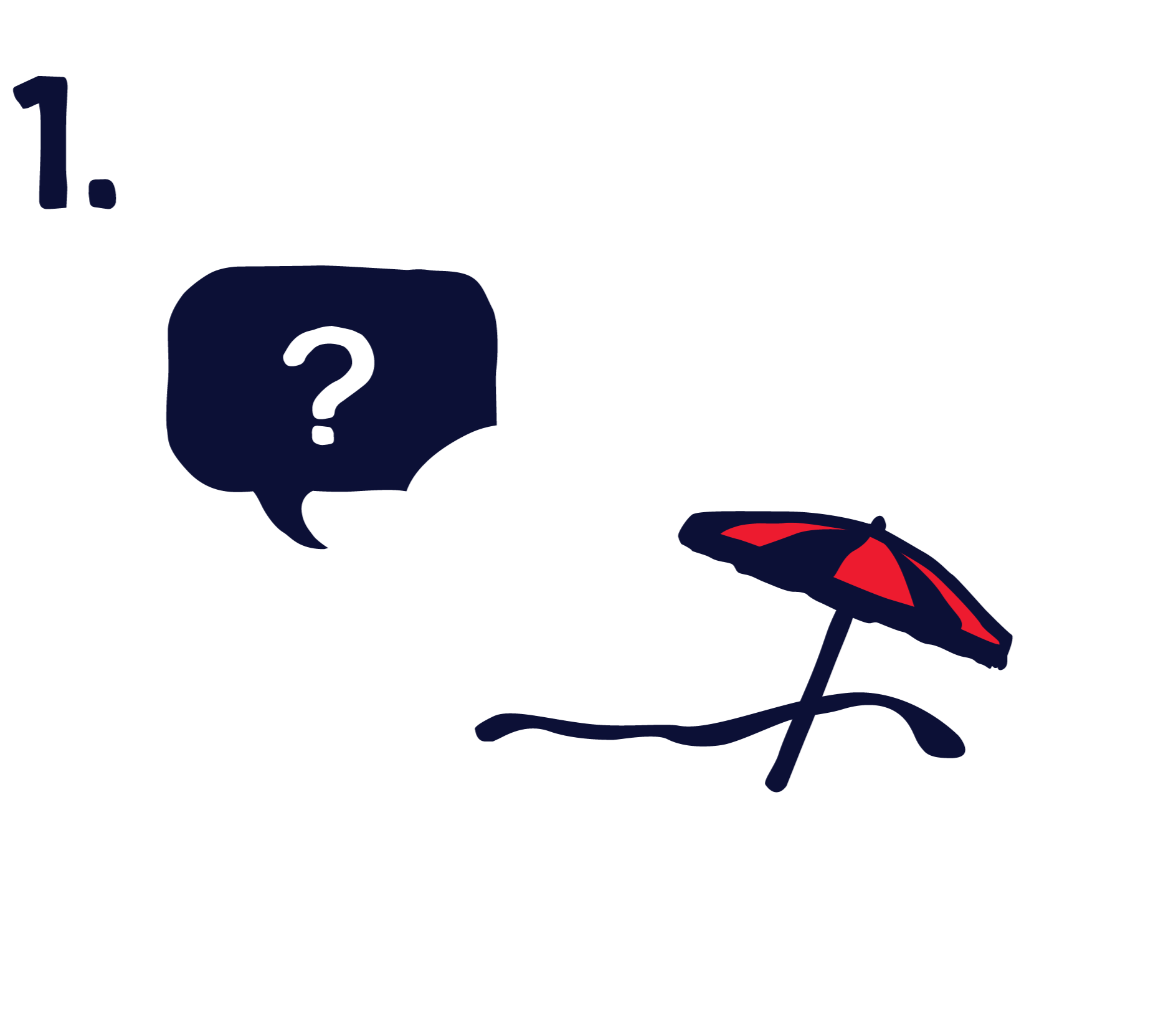 Drawing of two speech bubbles, one containing a question mark and the other with a beach umbrella