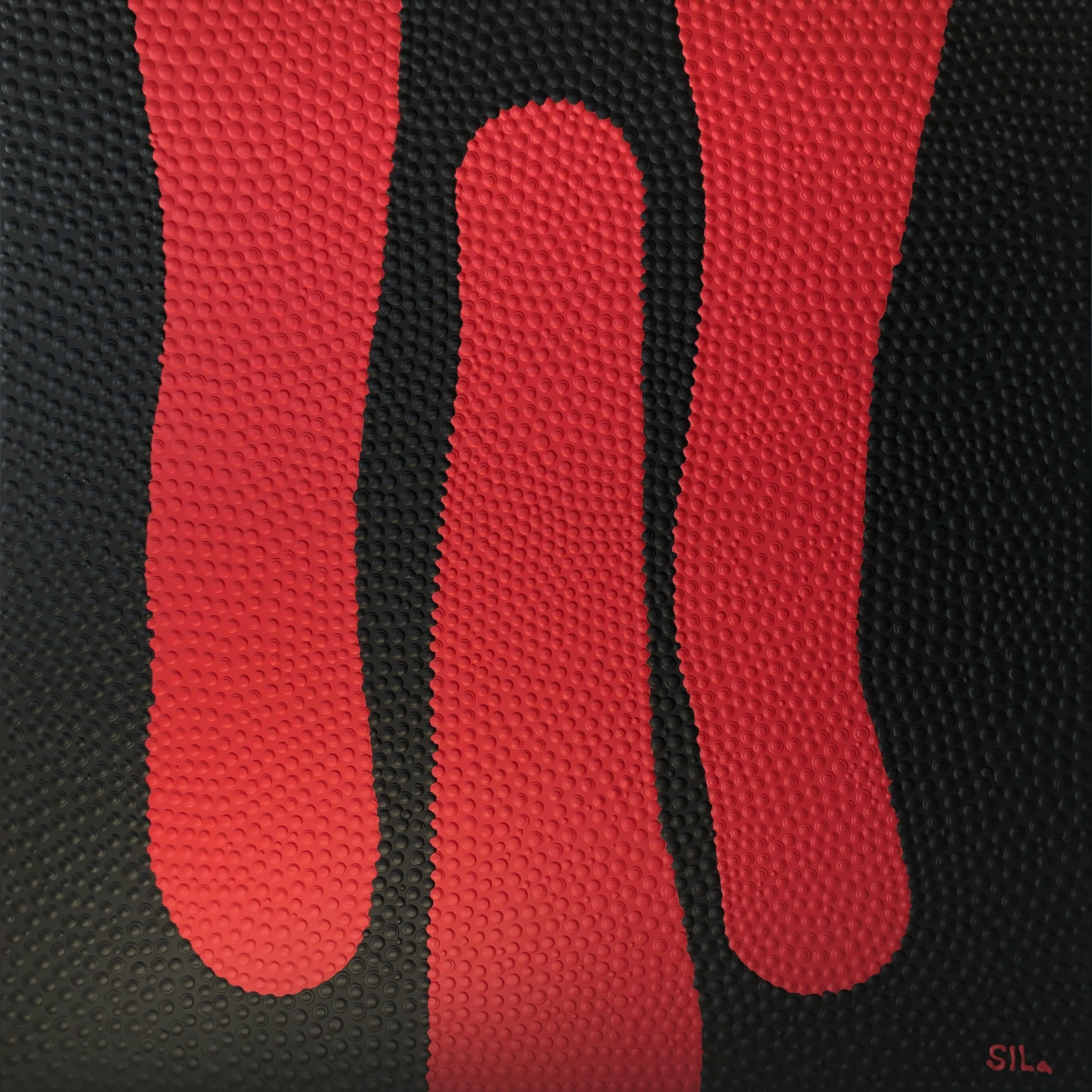 Signal Forms 006 by Iryna Sushelnytska, 2018, acrylic on canvas, contemporary abstract painting exploring linear structure and signal-like forms on black surface