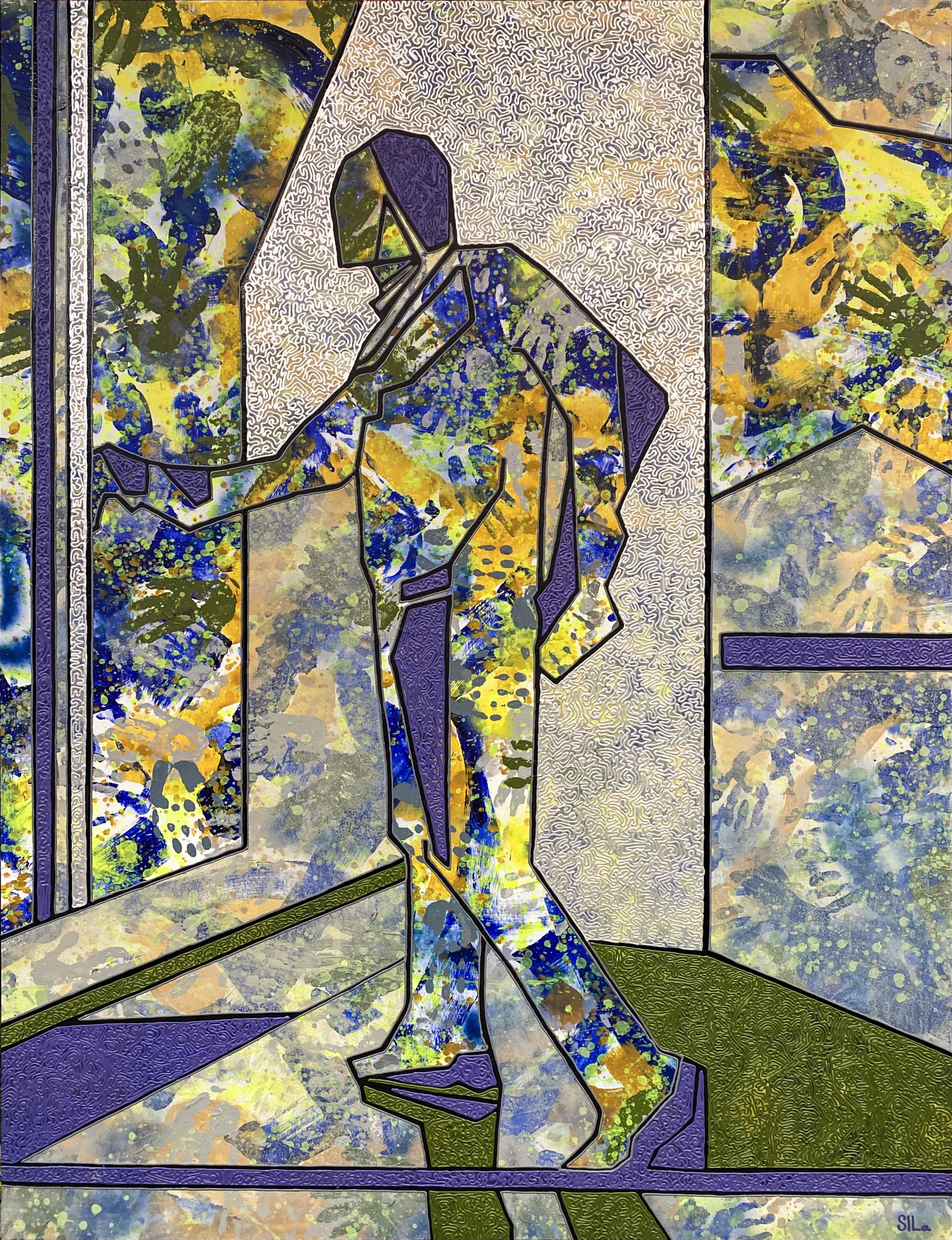 Exit — Iryna Sushelnytska, from the series Nine (Human Structure), 2019–2020. Acrylic on canvas, 150 × 200 cm.