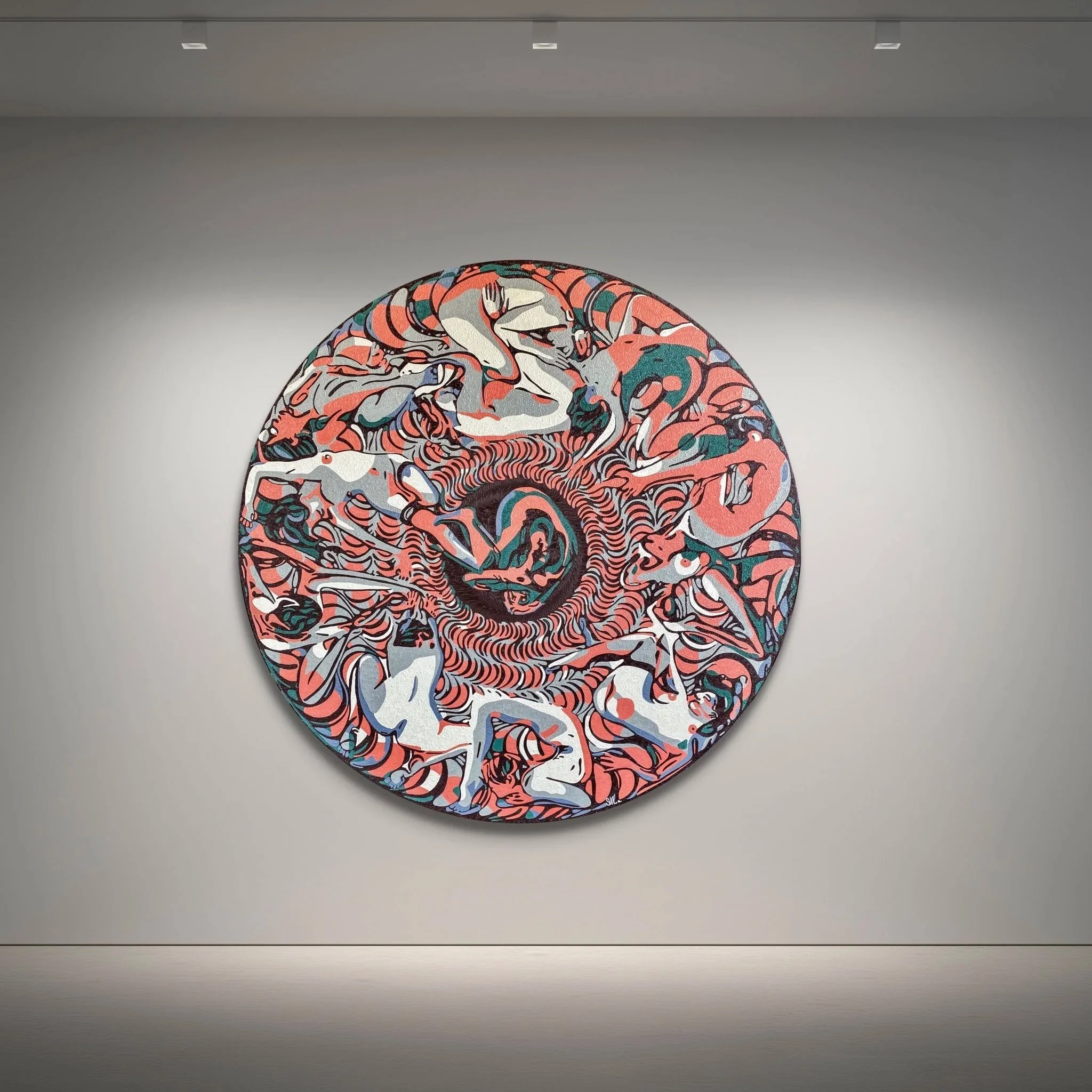 Iryna Sushelnytska is a contemporary Ukrainian artist.  The Transformations series explores the evolution of form from point to complex structure, combining expressive gesture, multi-figure compositions, and dynamic chromatic layers in painting.