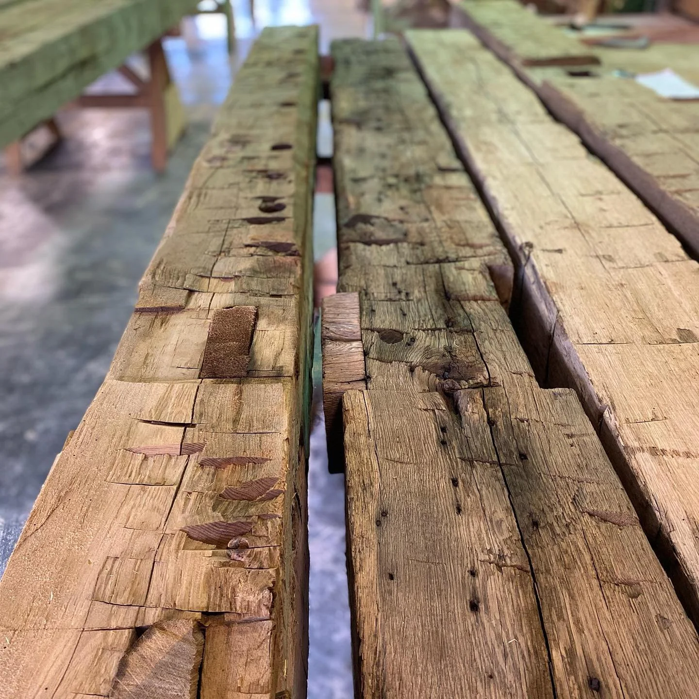 A load of reclaimed hand-hewn beams hit the shop today.  Can&rsquo;t wait to see these beauties finished and installed!