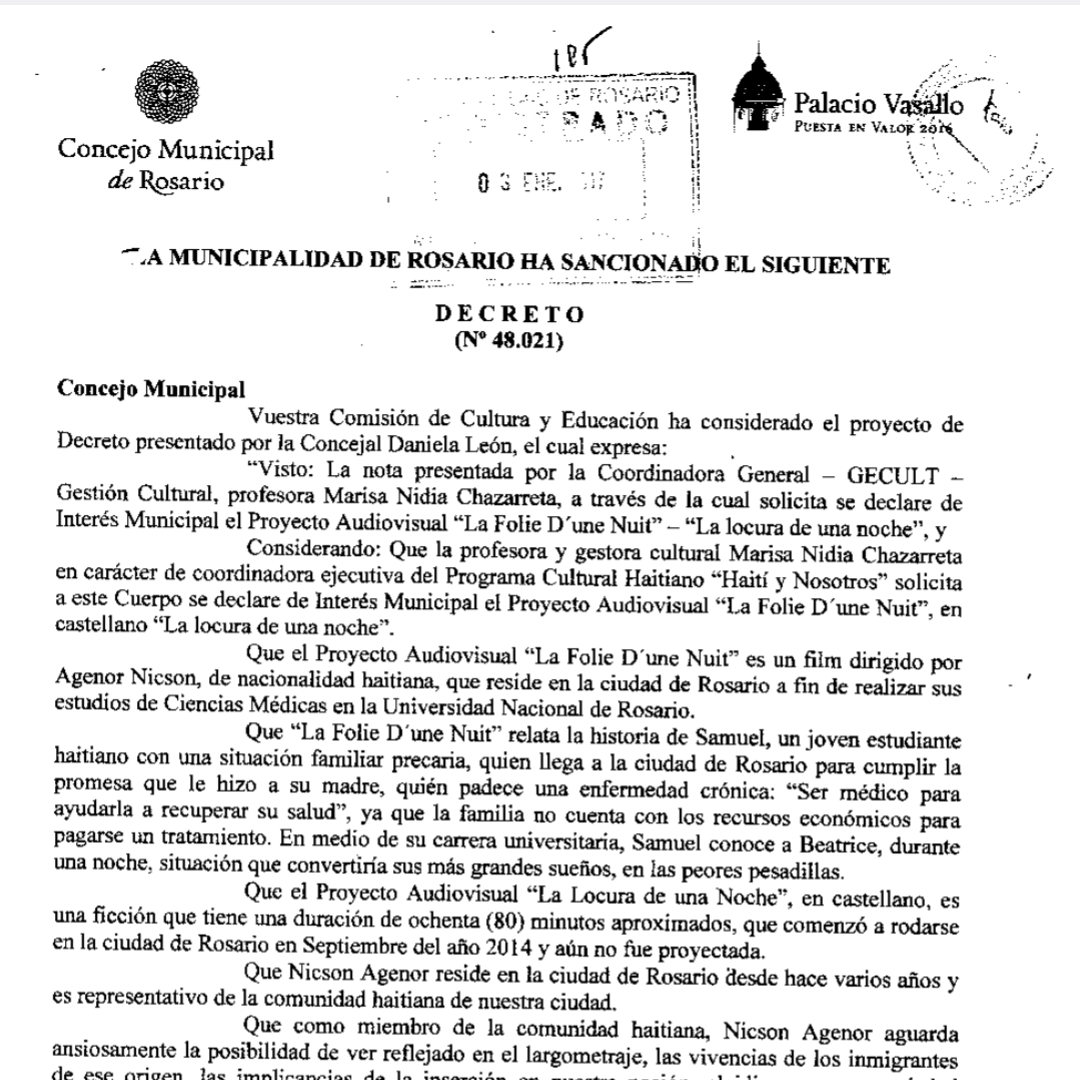 Brother Nick Creative Media - Recognized internationally for feature film directed and produced by Nicson Agenord (Brother Nick)- Municipality of Rosario -  Argentina