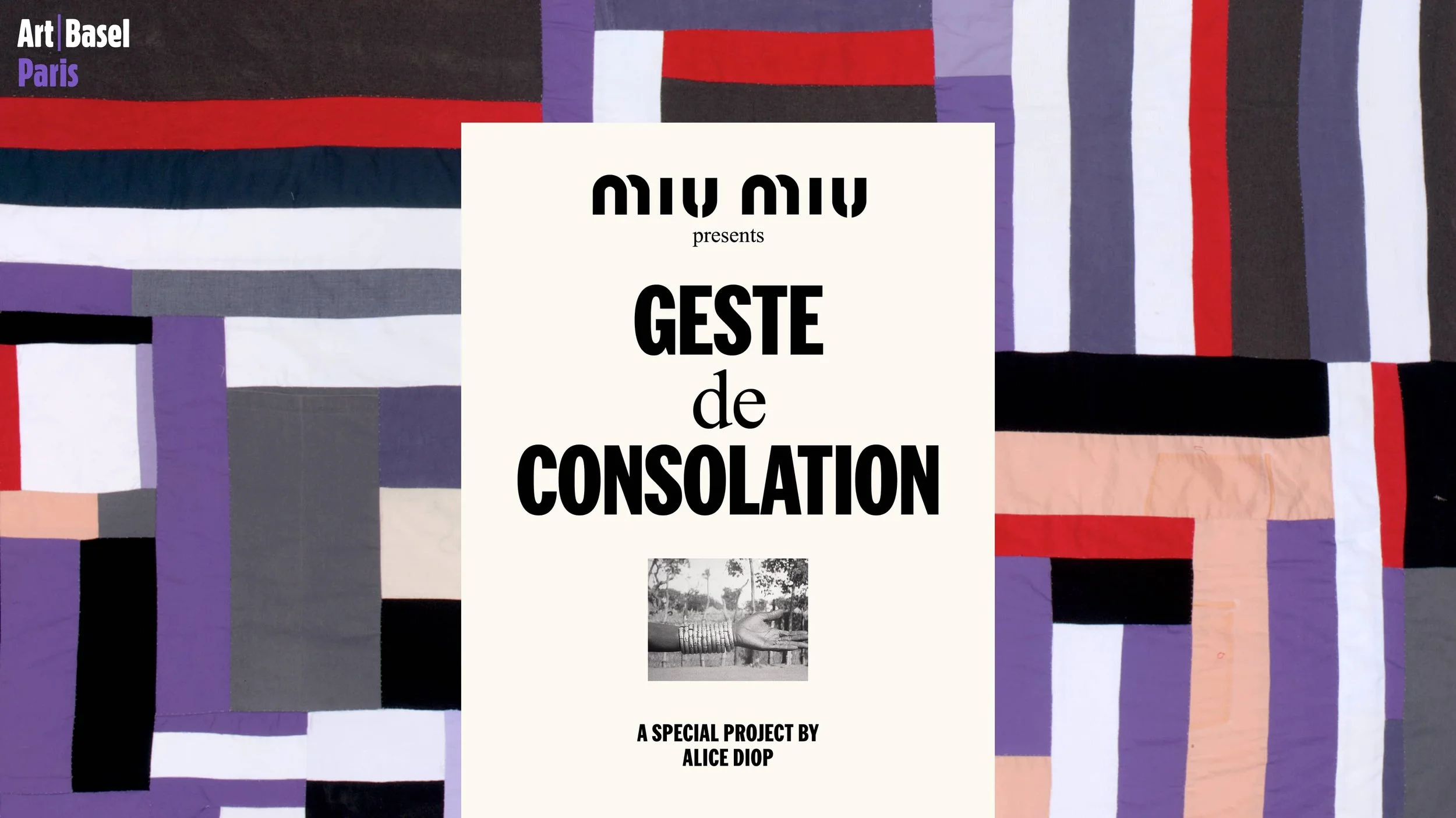 Alice Diop et Miu Miu présentent Geste de Consolation au Palais d’Iéna dans le cadre d’Art Basel Paris 2026.