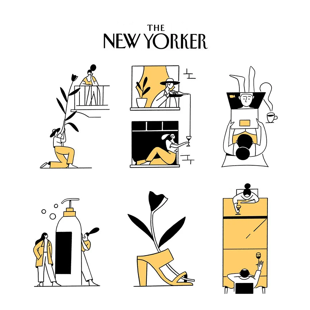 Série d’illustrations de Timo Kuilder pour The New Yorker autour de la vie quotidienne et de la distance sociale.