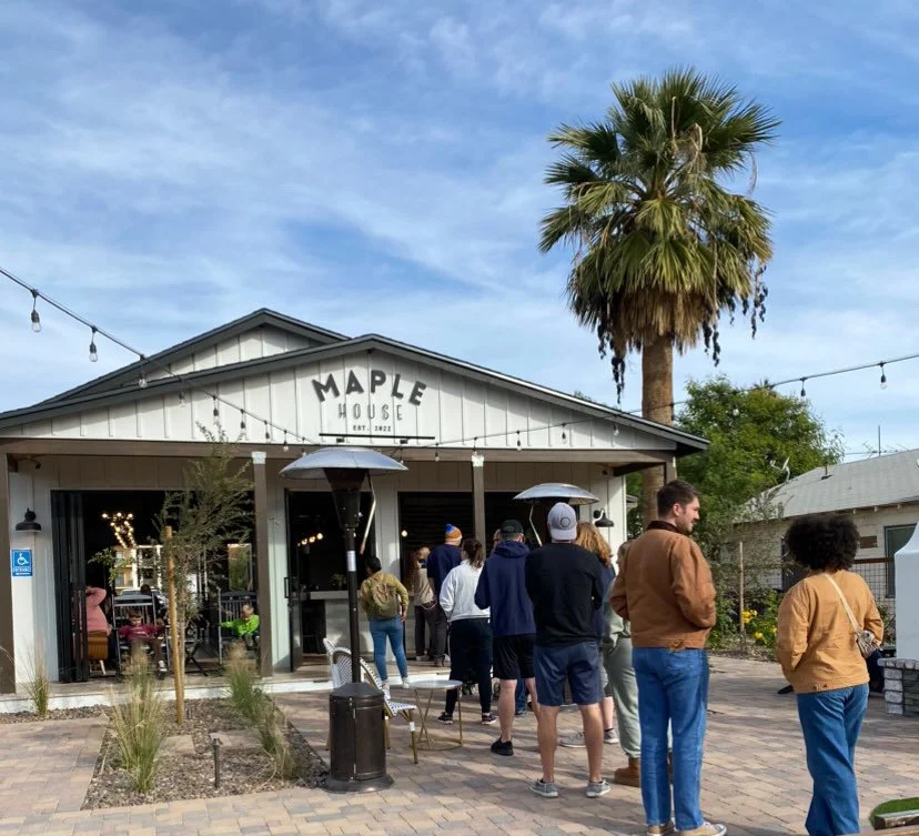 The line waiting outside Maple House